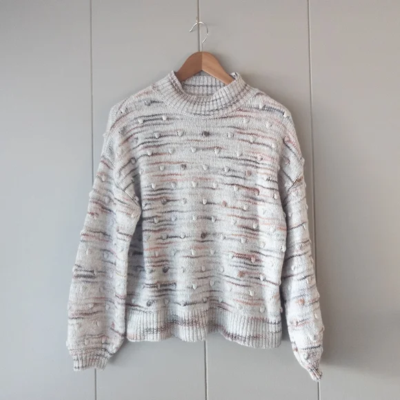 LOFT Multicolor Rainbow Stripe Bobble Knit Mock Neck Sweater - Size L - Picture 1 of 9